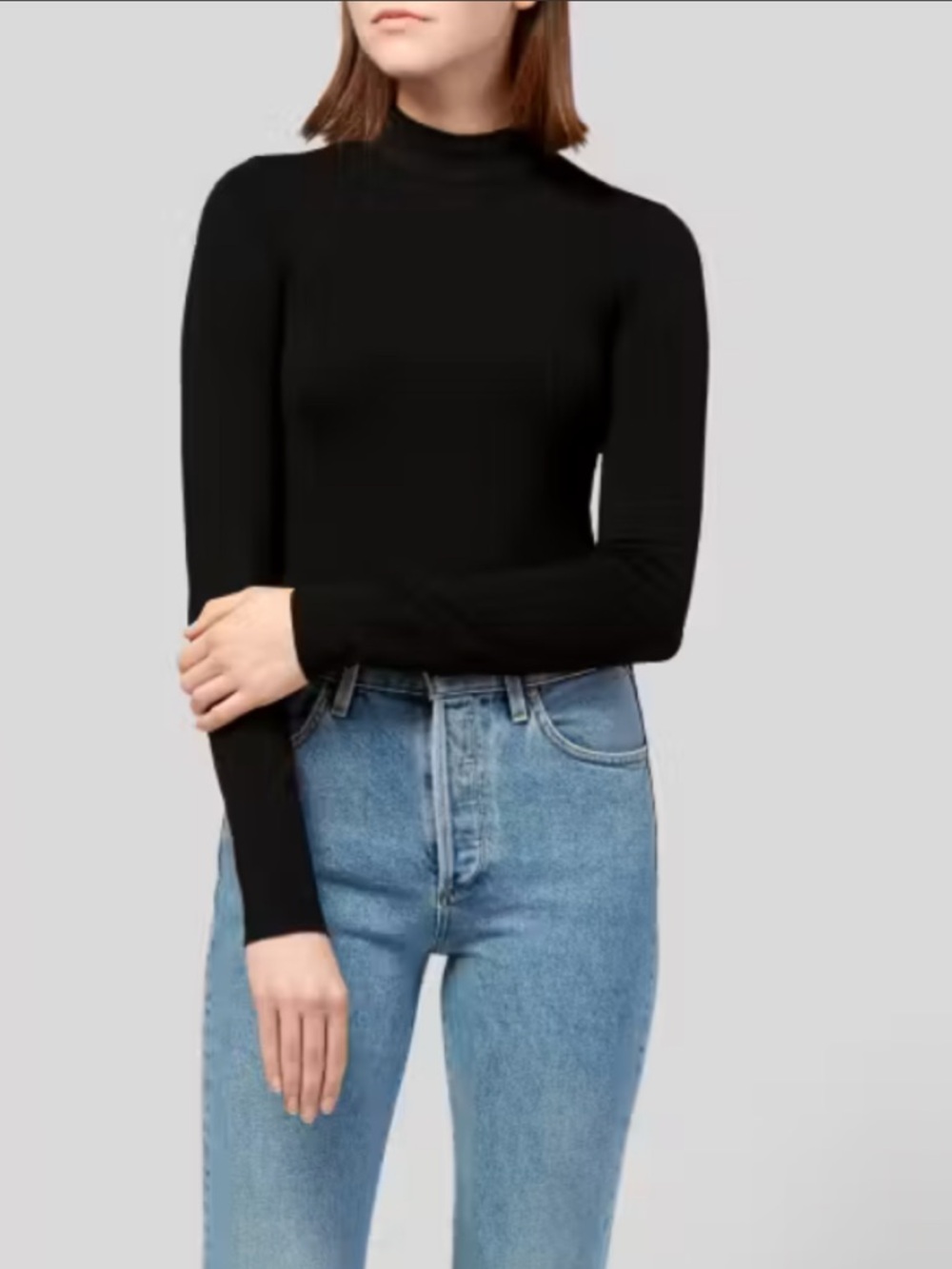 Reformation Mock Neck Black Ribbed Long Sleeve Top Size Large